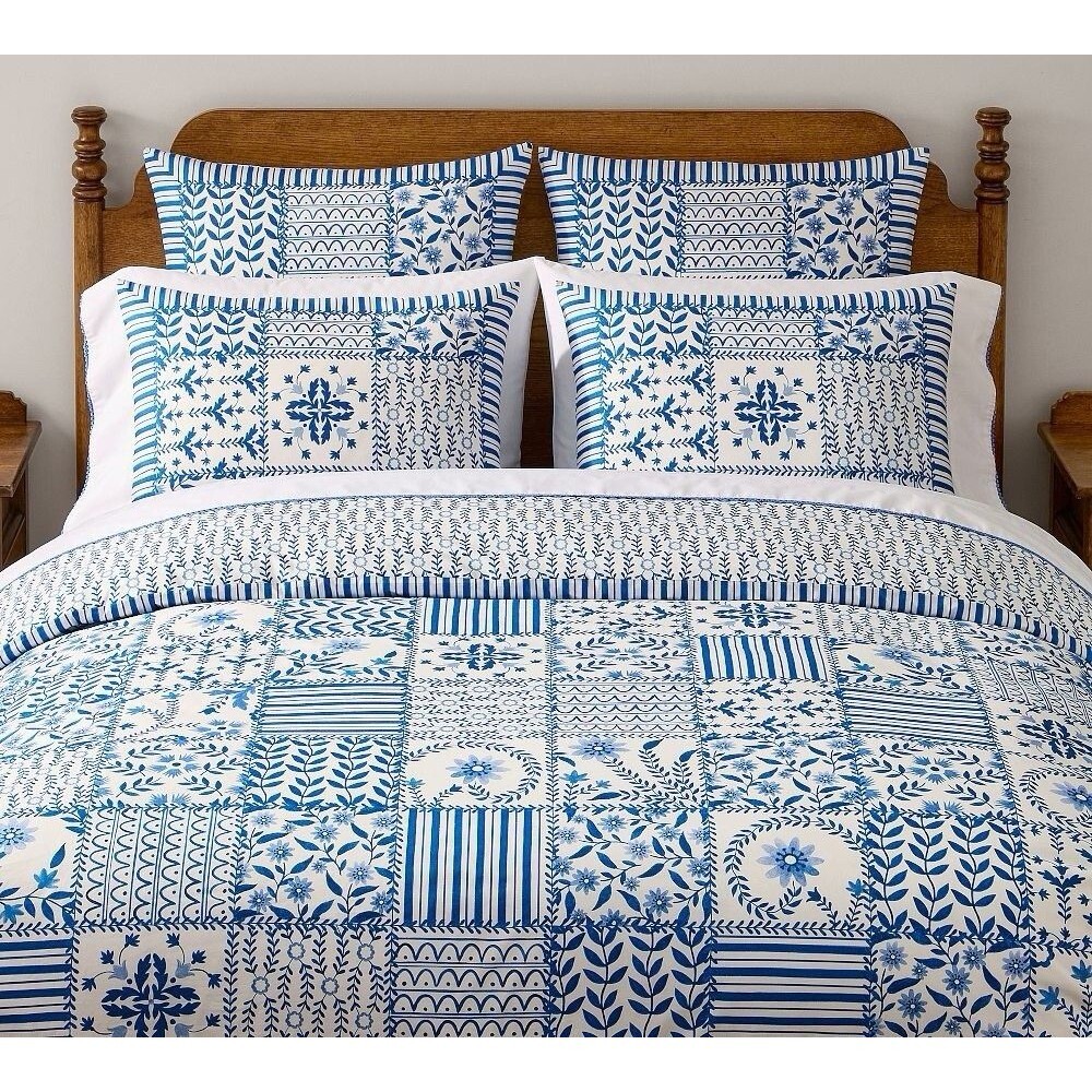 Pottery Barn Mark D. Sikes Pixie Patchwork Full / Queen Duvet Blue White NWT